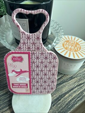 Vintage-Inspired Pink Patterned Travel Hand Mirror